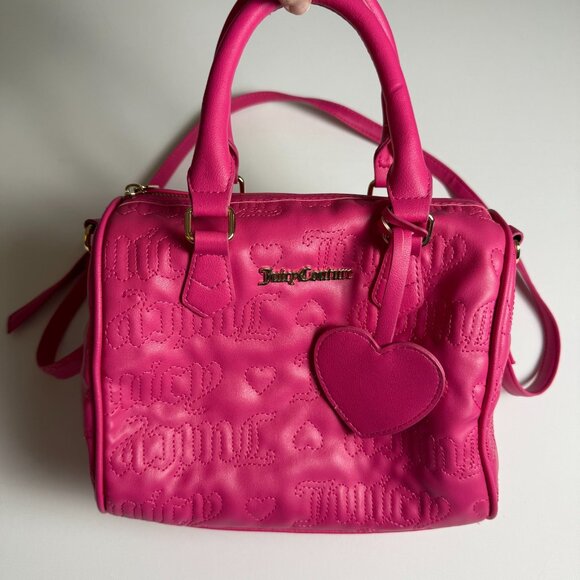 Juicy Couture Hot Pink Quilted Barrel Handbag Purse, Gold Hardware, Long Strap - Picture 3 of 16